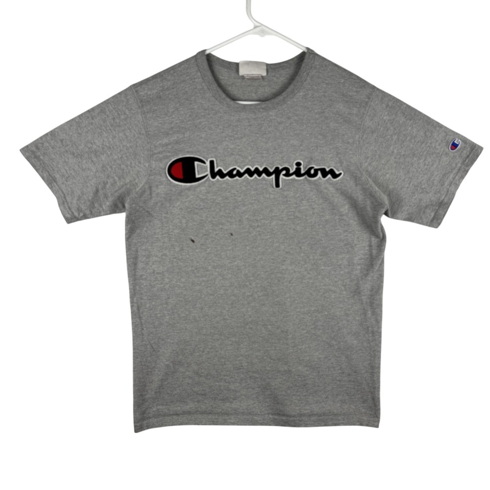 Champion Shirt Mens Medium Gray Embroidered Spell Out‎ Logo Short Sleeve Tee